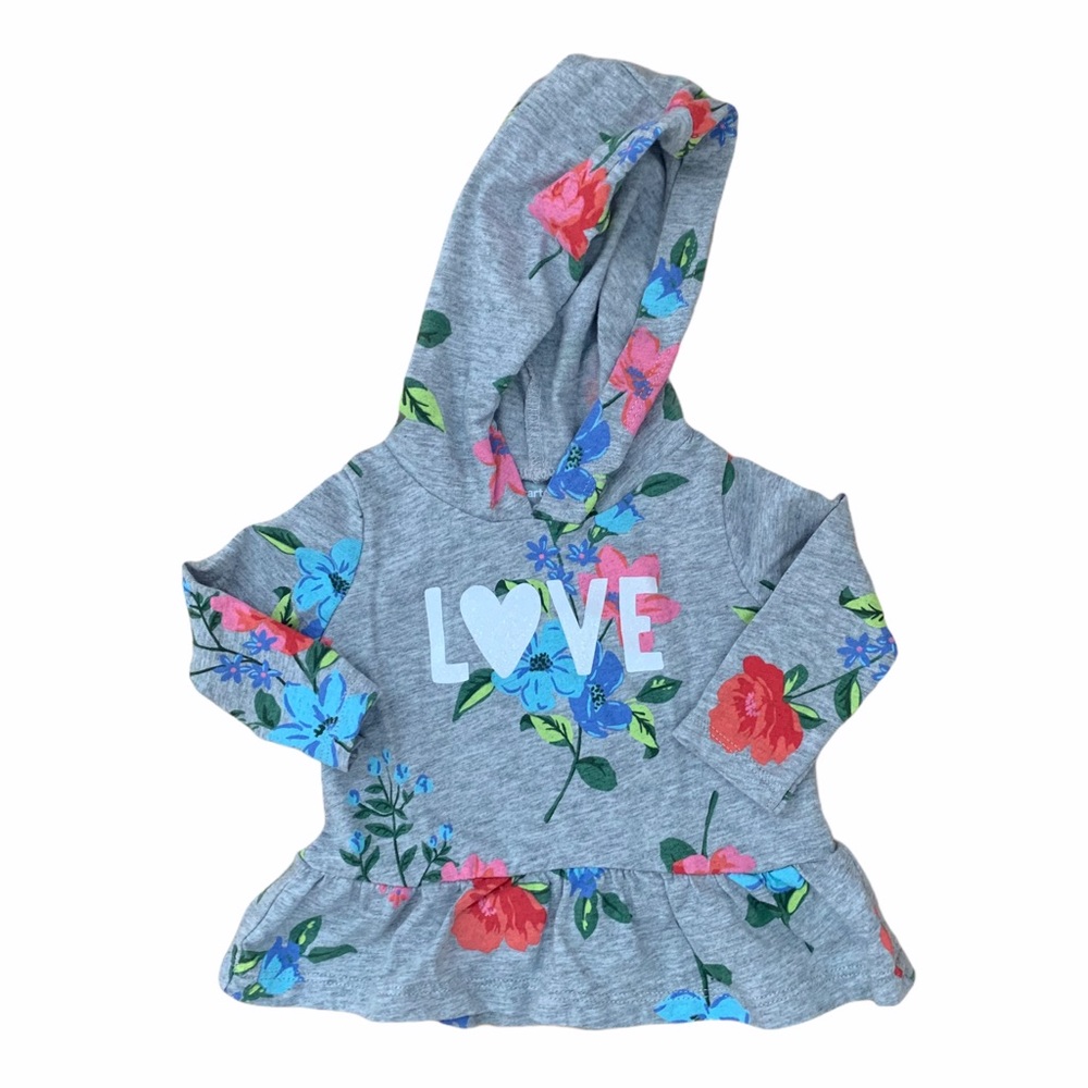 Carter’s Grey Floral Lightweight Hoodie Baby Girl Size 6M